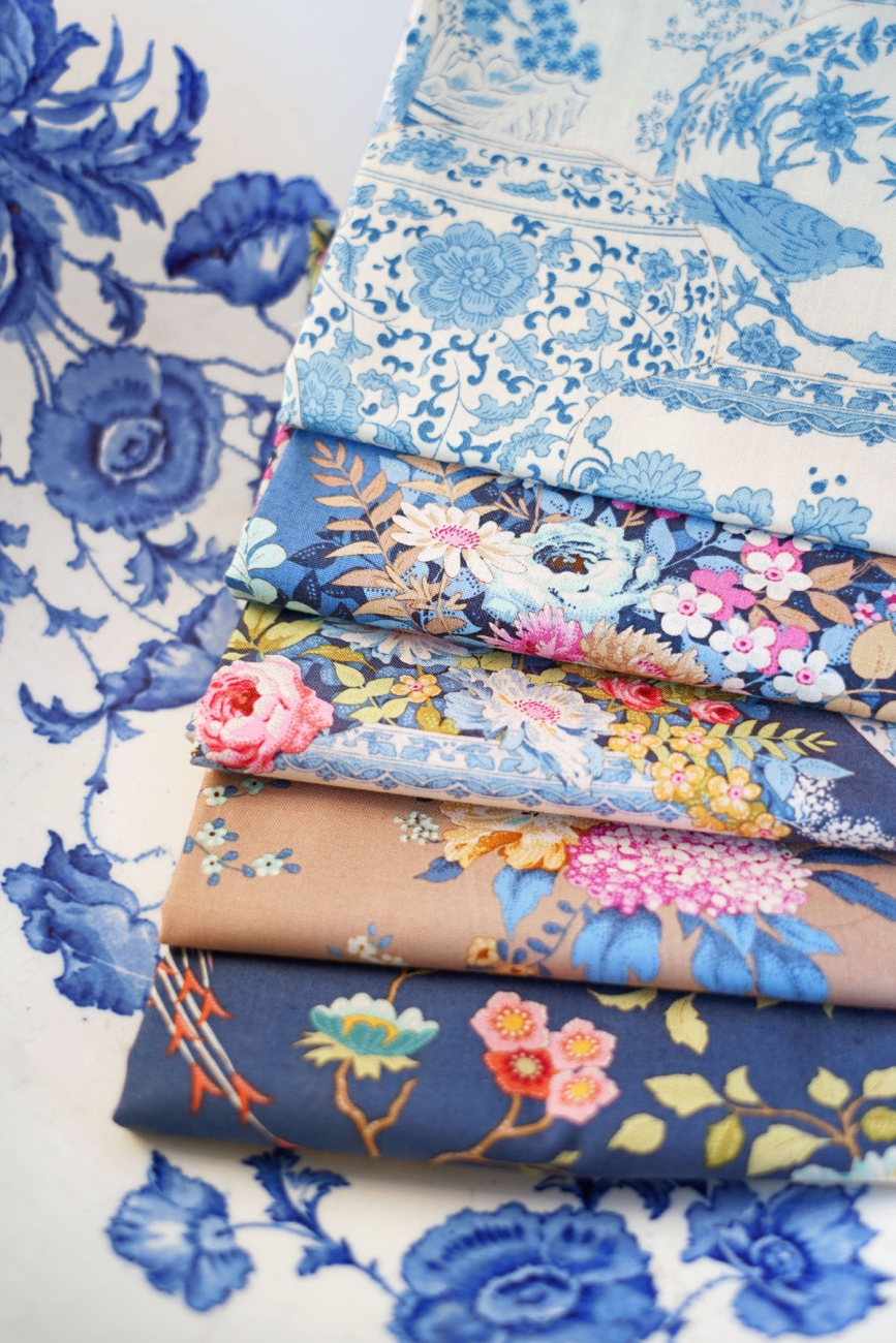 Tilda Patchwork Stoff Baumwolle - Chic Escape Flowervase Navy Blue